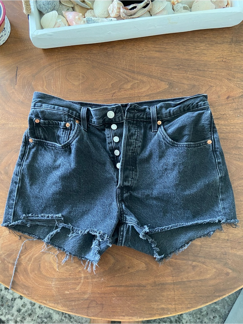Levi's Black High-Rise Button-Fly Denim Cutoff Shorts